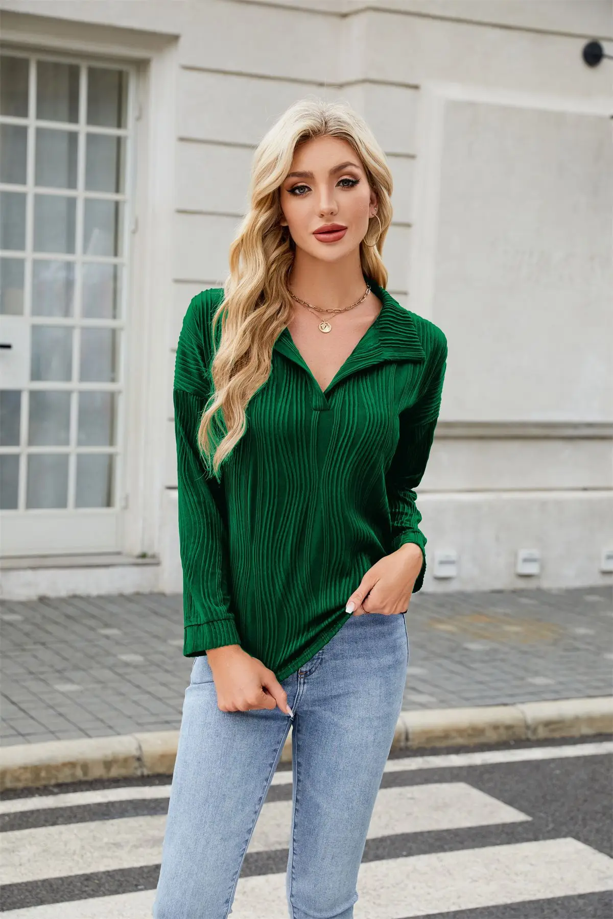 Stylish Collar Top Slim Long Sleeve Women Stylish Collar Top Slim Long Sleeve Women