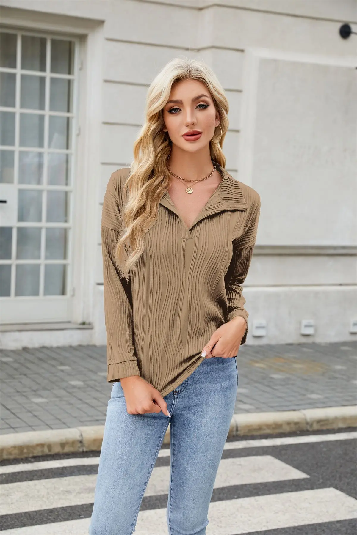 Stylish Collar Top Slim Long Sleeve Women Stylish Collar Top Slim Long Sleeve Women