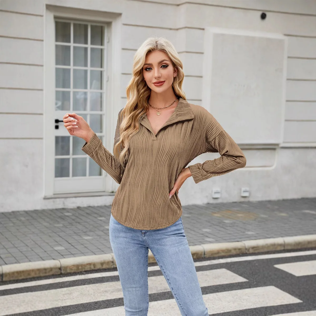 Stylish Collar Top Slim Long Sleeve Women Stylish Collar Top Slim Long Sleeve Women