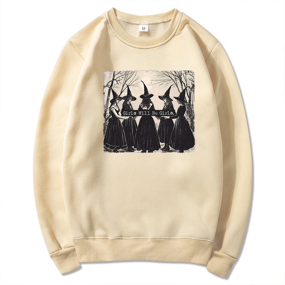 Vintage Girls Will Be Girls Witch Sweatshirt Funny Witch Shirt Halloween Women Hoodie Witchy Vibes Tee Winter Clothes Women