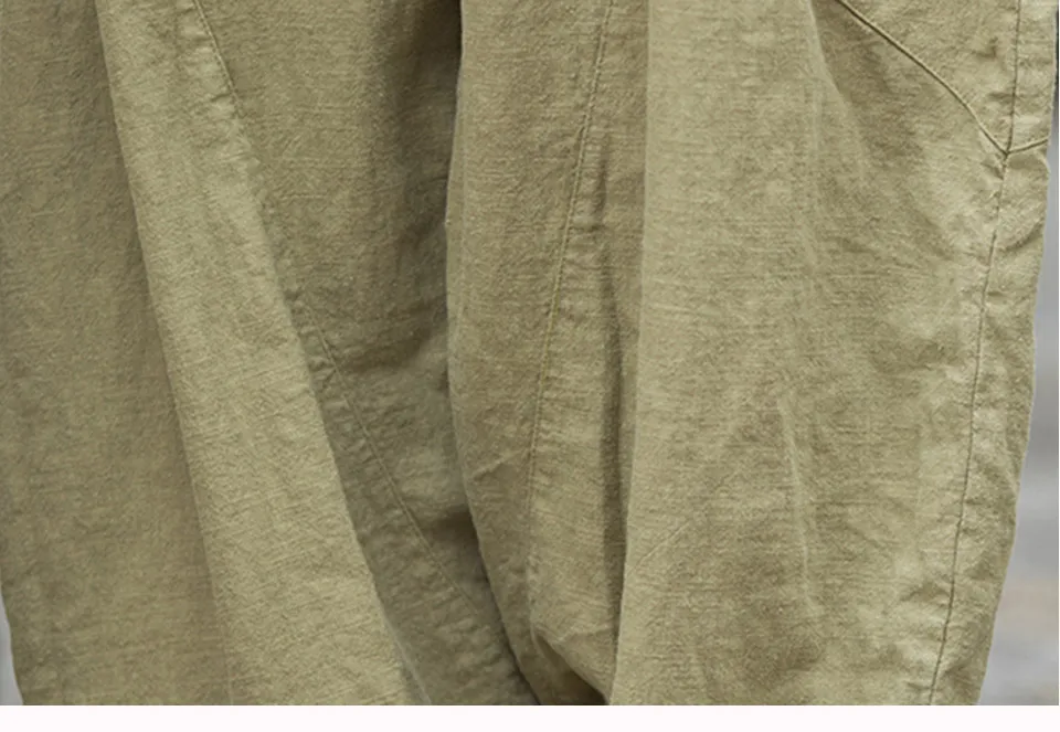 Elegant Women's Cotton Linen Baggy Cargo Pants Vintage Elastic Waist Yoga Trousers Loose Casual Long Wide Leg Oversize Clothes