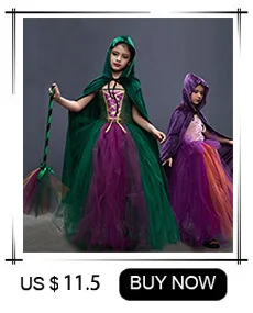 Fairytale Green Witch Dress with Hat Broom Glamour Kids Halloween Fancy Gown Tutu Robe Costume Gothic Girls Cosplay Clothing