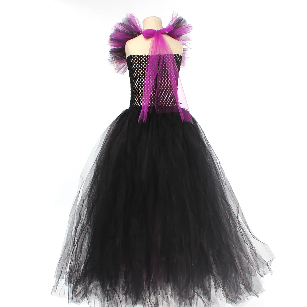 Fairytale Green Witch Dress with Hat Broom Glamour Kids Halloween Fancy Gown Tutu Robe Costume Gothic Girls Cosplay Clothing