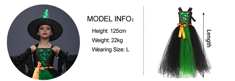 Fairytale Green Witch Dress with Hat Broom Glamour Kids Halloween Fancy Gown Tutu Robe Costume Gothic Girls Cosplay Clothing