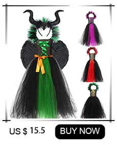 Fairytale Green Witch Dress with Hat Broom Glamour Kids Halloween Fancy Gown Tutu Robe Costume Gothic Girls Cosplay Clothing