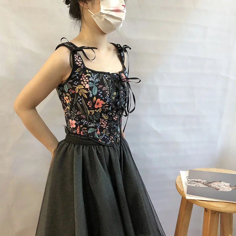 Fashion Lolita Shirt Women Tank Tops Camis Harajuku Vintage y2k Corset Woman Clothing Blusas Sexy Ladies Crop Top Camiseta Mujer