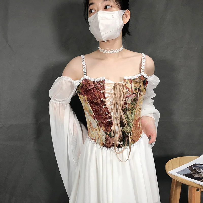 Fashion Lolita Shirt Women Tank Tops Camis Harajuku Vintage y2k Corset Woman Clothing Blusas Sexy Ladies Crop Top Camiseta Mujer