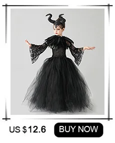 Girls Gothic Halloween Ghost Witch Costume Flare Sleeve Kids Gown Robe Tutu Dress with Witch Hat for Purim Carnival Party