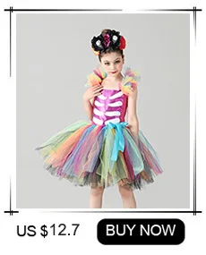 Girls Gothic Halloween Ghost Witch Costume Flare Sleeve Kids Gown Robe Tutu Dress with Witch Hat for Purim Carnival Party