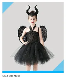 Glittery Black & Purple Kids Evil Witch Tutu Dress Girls Dark Fairy Witch Tutu Halloween Cosplay Costume With Horns and Wings