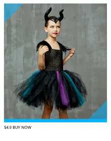 Glittery Black & Purple Kids Evil Witch Tutu Dress Girls Dark Fairy Witch Tutu Halloween Cosplay Costume With Horns and Wings