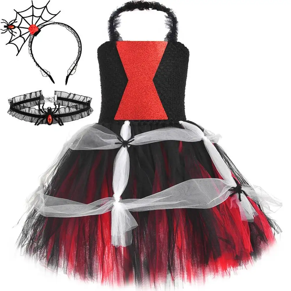 Widow Spider Halloween Costumes for Girls Spider Witch Fancy Tutu Dress Children Carnival Party Outfits Kids Disguise Clothes