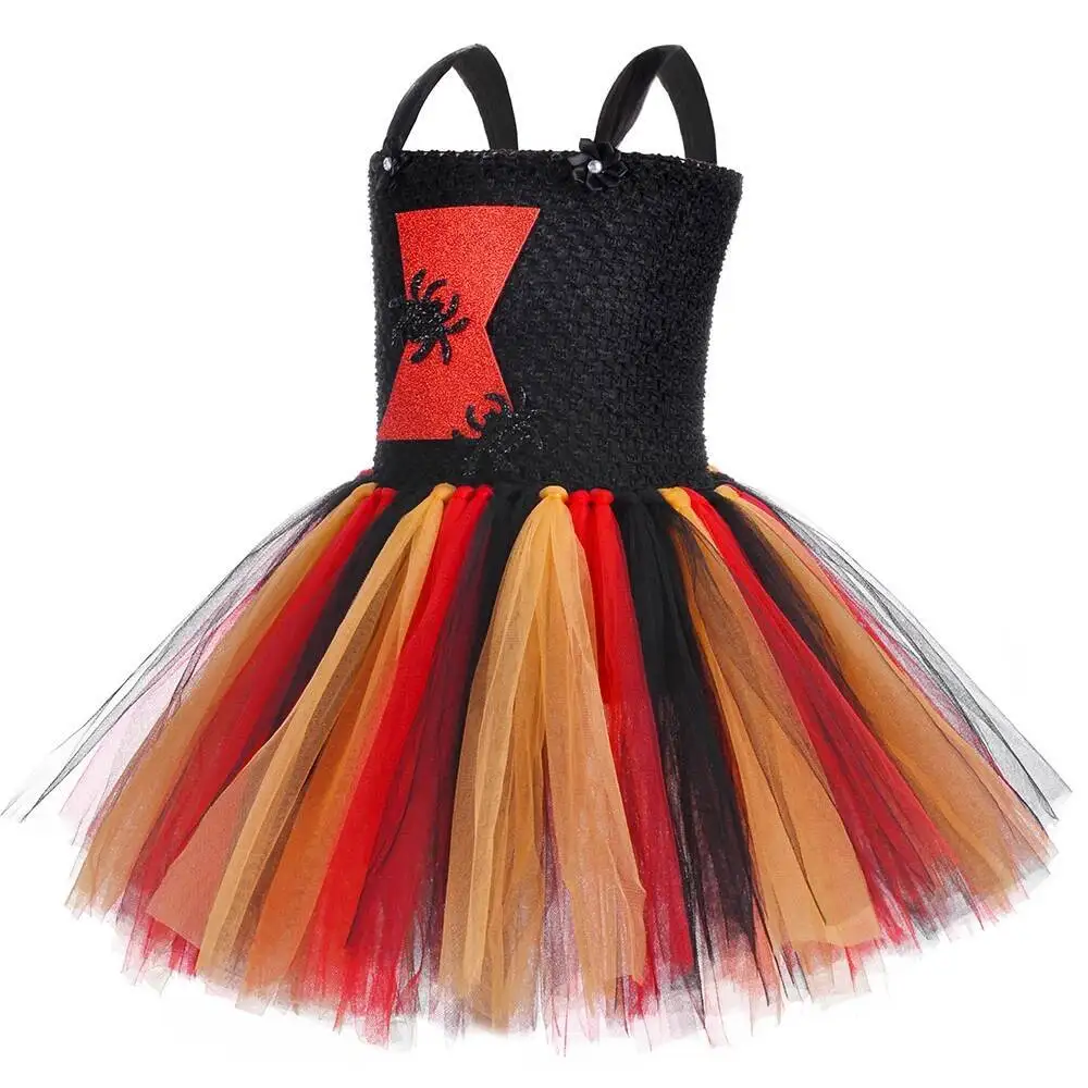 Widow Spider Halloween Costumes for Girls Spider Witch Fancy Tutu Dress Children Carnival Party Outfits Kids Disguise Clothes