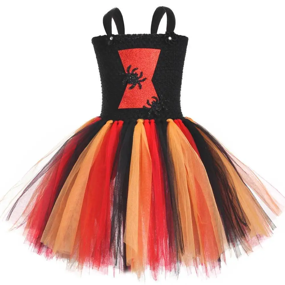 Widow Spider Halloween Costumes for Girls Spider Witch Fancy Tutu Dress Children Carnival Party Outfits Kids Disguise Clothes