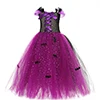 Fairytale Sparkly Bat Witch Halloween Costume Girls Vampire Tutu Dress with Broom Hat Kids Role Play Cosplay Party Fancy Dress