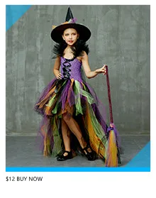 Fairytale Sparkly Bat Witch Halloween Costume Girls Vampire Tutu Dress with Broom Hat Kids Role Play Cosplay Party Fancy Dress