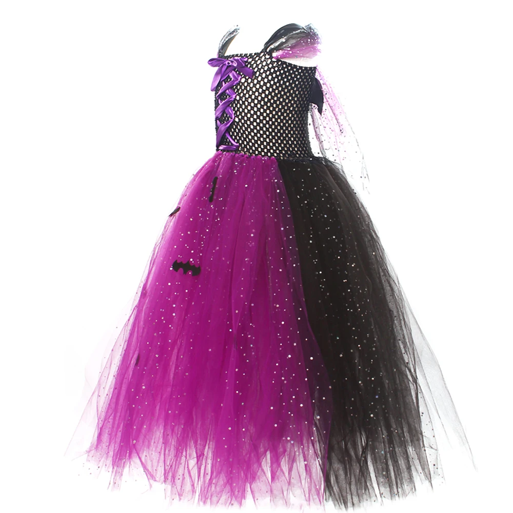 Fairytale Sparkly Bat Witch Halloween Costume Girls Vampire Tutu Dress with Broom Hat Kids Role Play Cosplay Party Fancy Dress Fairytale Sparkly Bat Witch Halloween Costume Girls Vampire Tutu Dress with Broom Hat Kids Role Play Cosplay Party Fancy Dress