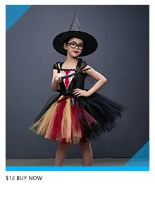 Fairytale Sparkly Bat Witch Halloween Costume Girls Vampire Tutu Dress with Broom Hat Kids Role Play Cosplay Party Fancy Dress