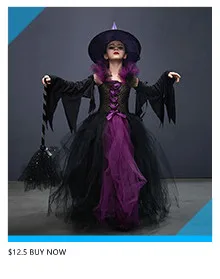 Fairytale Sparkly Bat Witch Halloween Costume Girls Vampire Tutu Dress with Broom Hat Kids Role Play Cosplay Party Fancy Dress