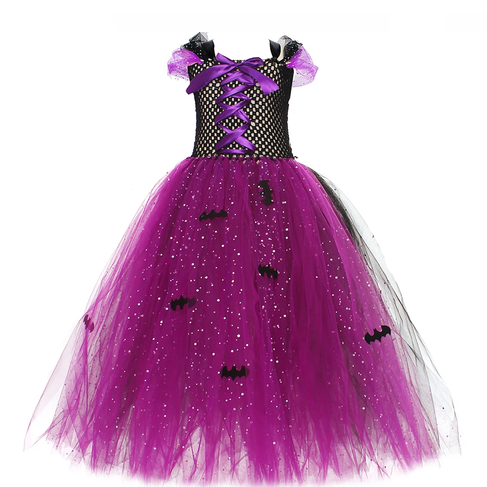 Fairytale Sparkly Bat Witch Halloween Costume Girls Vampire Tutu Dress with Broom Hat Kids Role Play Cosplay Party Fancy Dress Fairytale Sparkly Bat Witch Halloween Costume Girls Vampire Tutu Dress with Broom Hat Kids Role Play Cosplay Party Fancy Dress