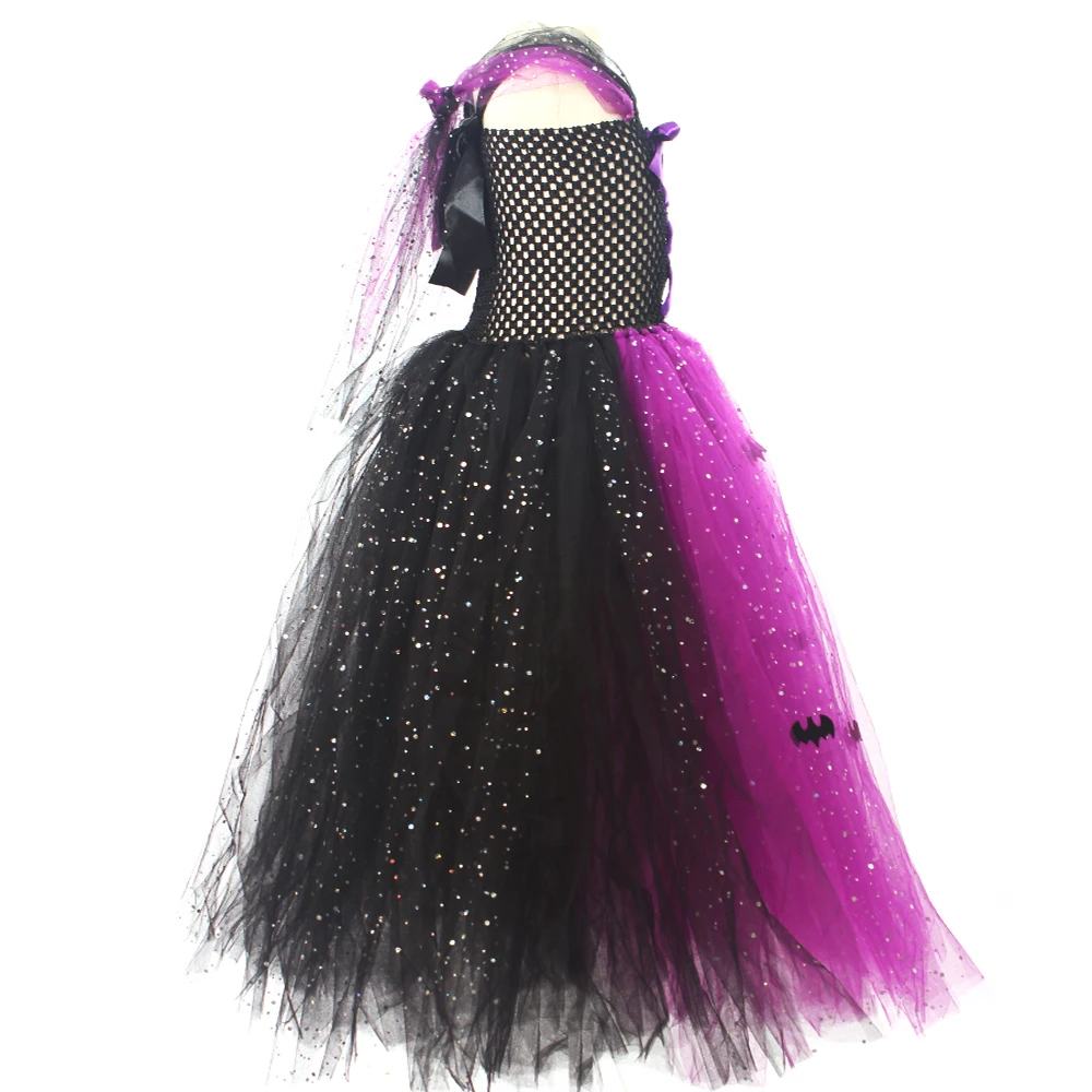 Fairytale Sparkly Bat Witch Halloween Costume Girls Vampire Tutu Dress with Broom Hat Kids Role Play Cosplay Party Fancy Dress Fairytale Sparkly Bat Witch Halloween Costume Girls Vampire Tutu Dress with Broom Hat Kids Role Play Cosplay Party Fancy Dress