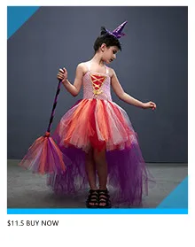 Fairytale Sparkly Bat Witch Halloween Costume Girls Vampire Tutu Dress with Broom Hat Kids Role Play Cosplay Party Fancy Dress