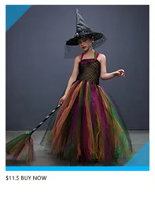 Fairytale Sparkly Bat Witch Halloween Costume Girls Vampire Tutu Dress with Broom Hat Kids Role Play Cosplay Party Fancy Dress