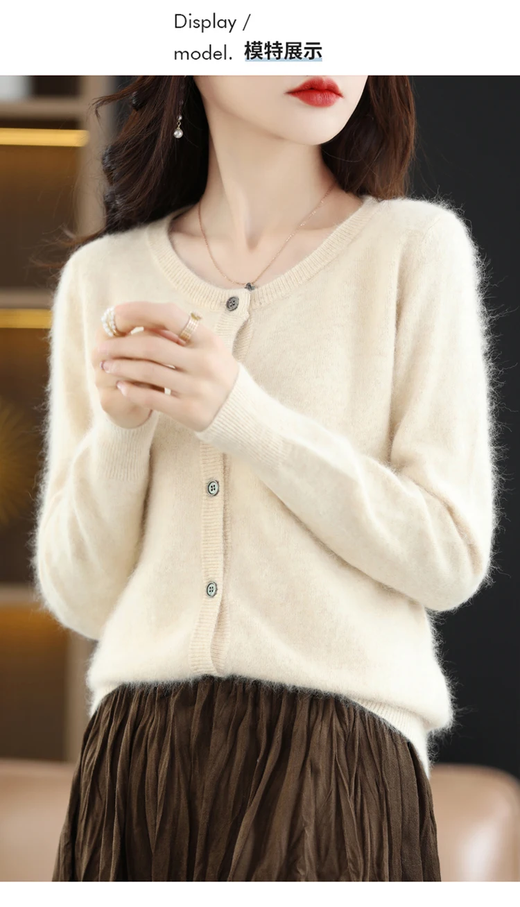 LHZSYY Women Cardigan Super Warm Pure Mink Cashmere Sweaters O-neck Loose Female Sweater Ladies' Solid Color Knit Cardigans