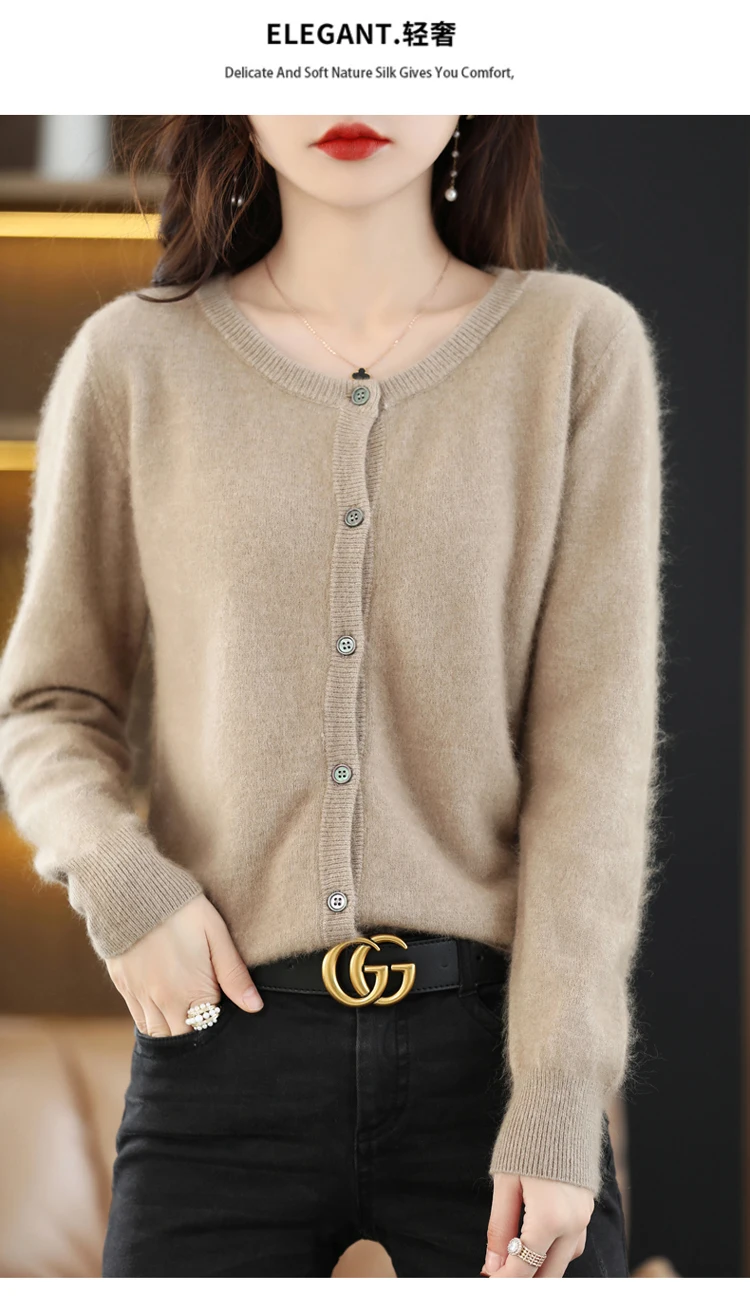 LHZSYY Women Cardigan Super Warm Pure Mink Cashmere Sweaters O-neck Loose Female Sweater Ladies' Solid Color Knit Cardigans