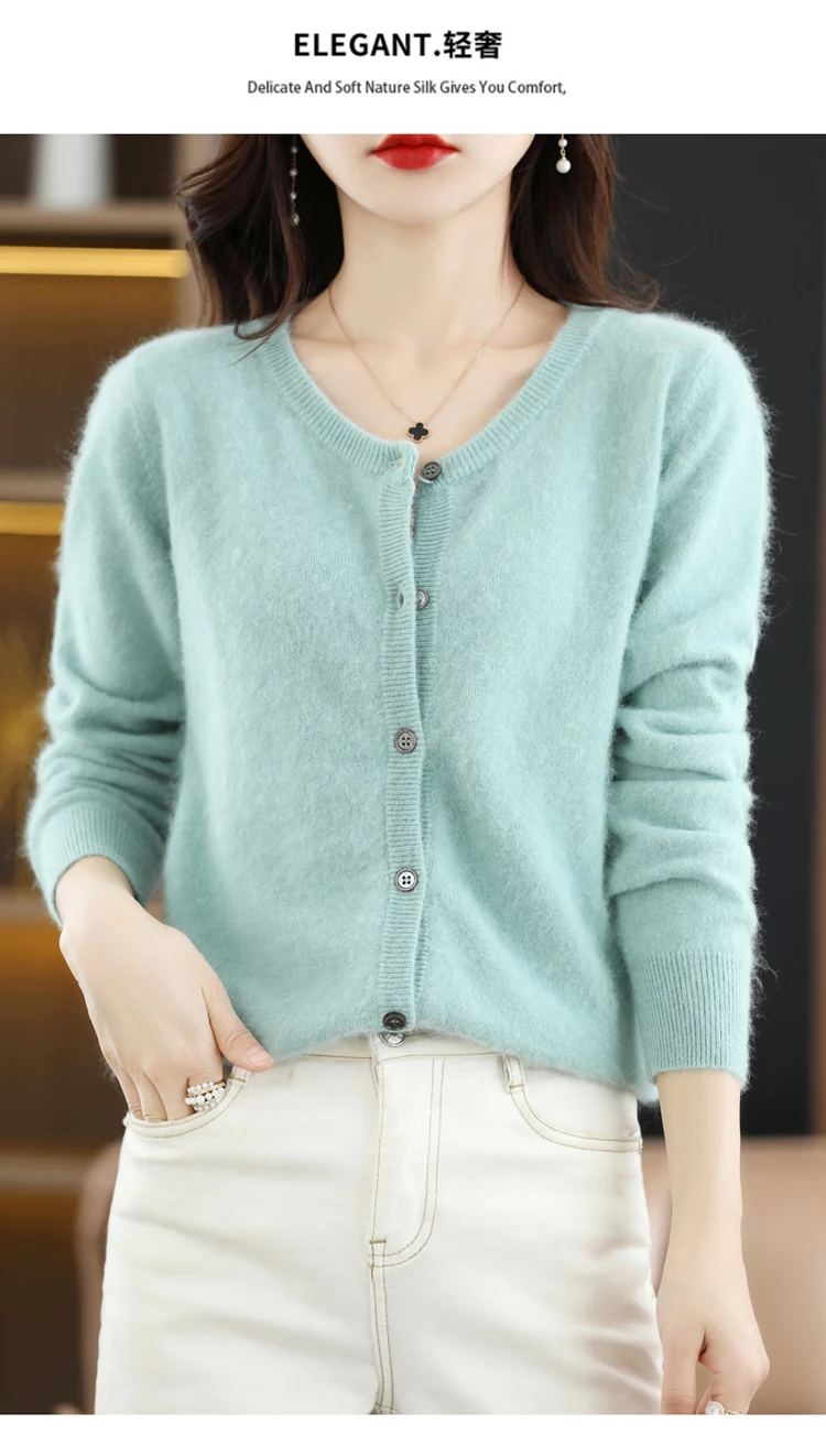 LHZSYY Women Cardigan Super Warm Pure Mink Cashmere Sweaters O-neck Loose Female Sweater Ladies' Solid Color Knit Cardigans