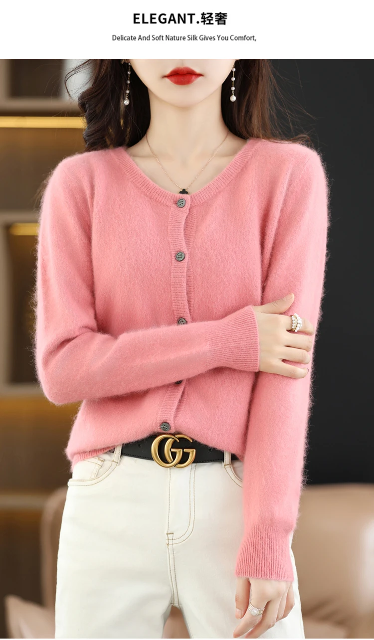 LHZSYY Women Cardigan Super Warm Pure Mink Cashmere Sweaters O-neck Loose Female Sweater Ladies' Solid Color Knit Cardigans