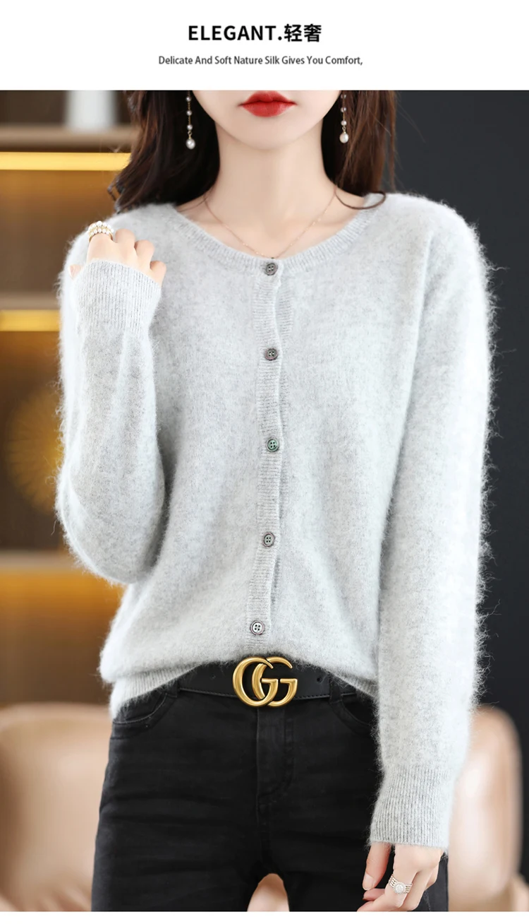 LHZSYY Women Cardigan Super Warm Pure Mink Cashmere Sweaters O-neck Loose Female Sweater Ladies' Solid Color Knit Cardigans
