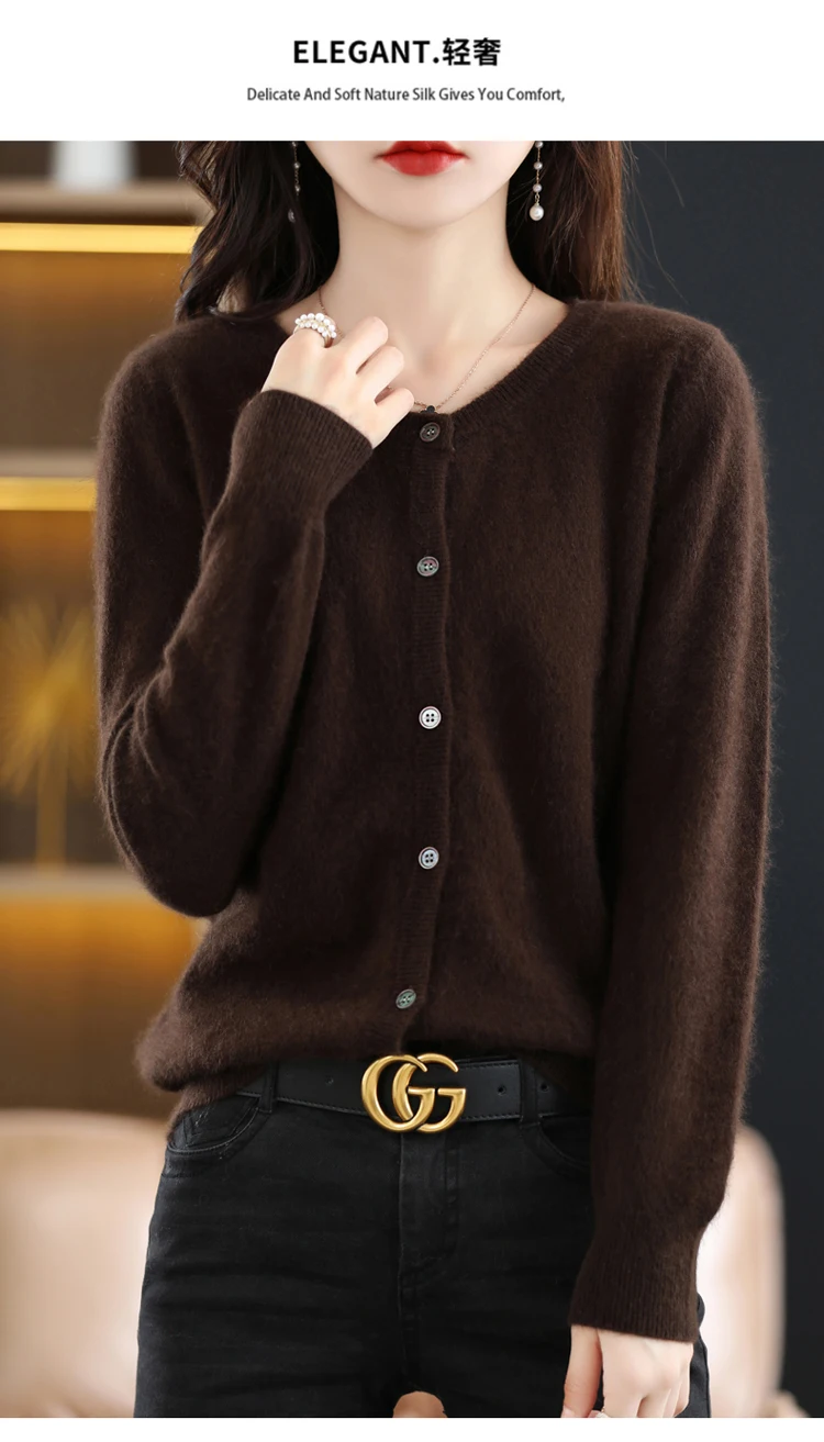 LHZSYY Women Cardigan Super Warm Pure Mink Cashmere Sweaters O-neck Loose Female Sweater Ladies' Solid Color Knit Cardigans
