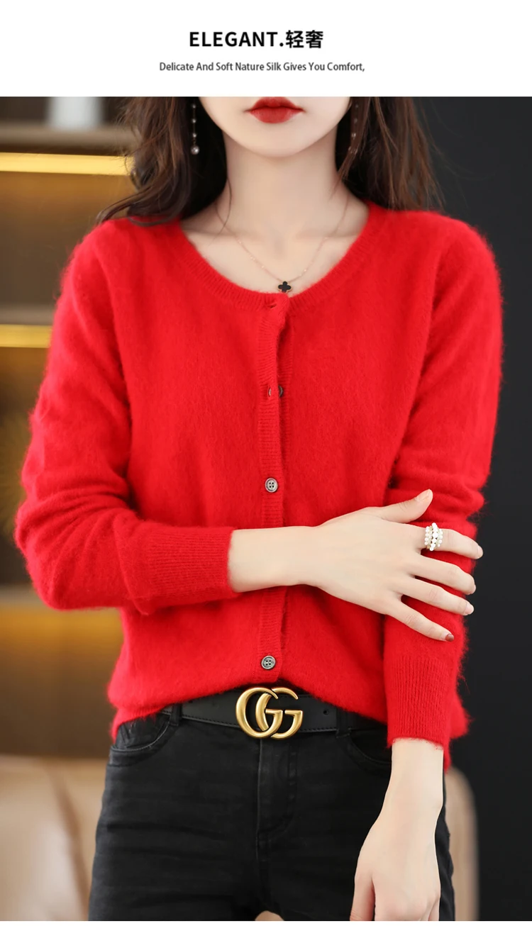 LHZSYY Women Cardigan Super Warm Pure Mink Cashmere Sweaters O-neck Loose Female Sweater Ladies' Solid Color Knit Cardigans