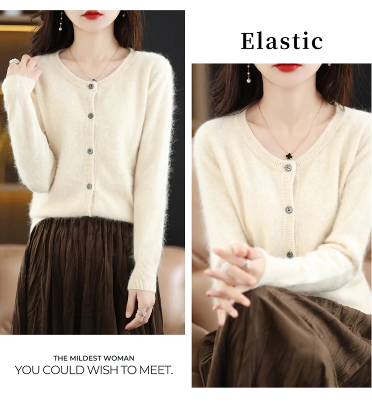 LHZSYY Women Cardigan Super Warm Pure Mink Cashmere Sweaters O-neck Loose Female Sweater Ladies' Solid Color Knit Cardigans