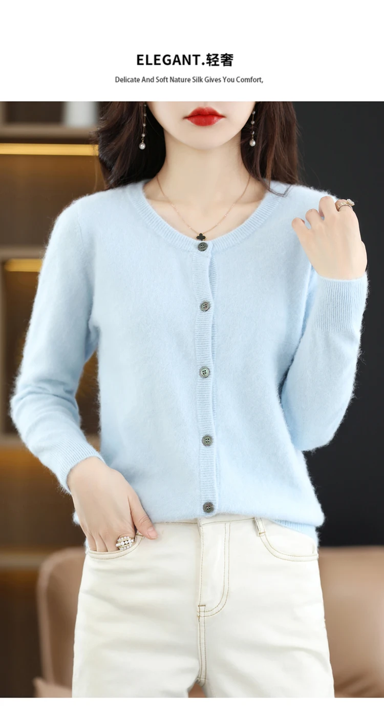 LHZSYY Women Cardigan Super Warm Pure Mink Cashmere Sweaters O-neck Loose Female Sweater Ladies' Solid Color Knit Cardigans