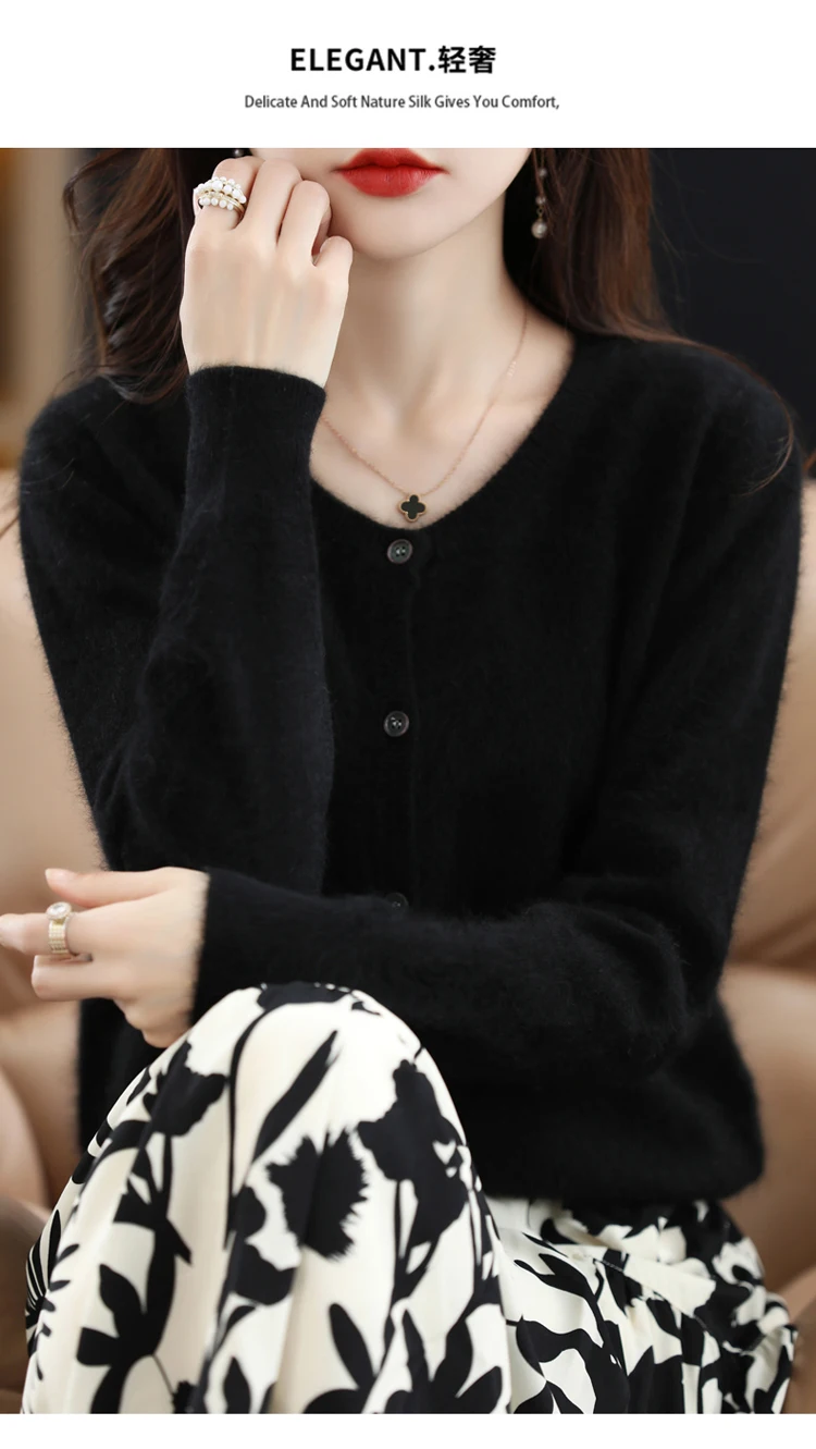 LHZSYY Women Cardigan Super Warm Pure Mink Cashmere Sweaters O-neck Loose Female Sweater Ladies' Solid Color Knit Cardigans