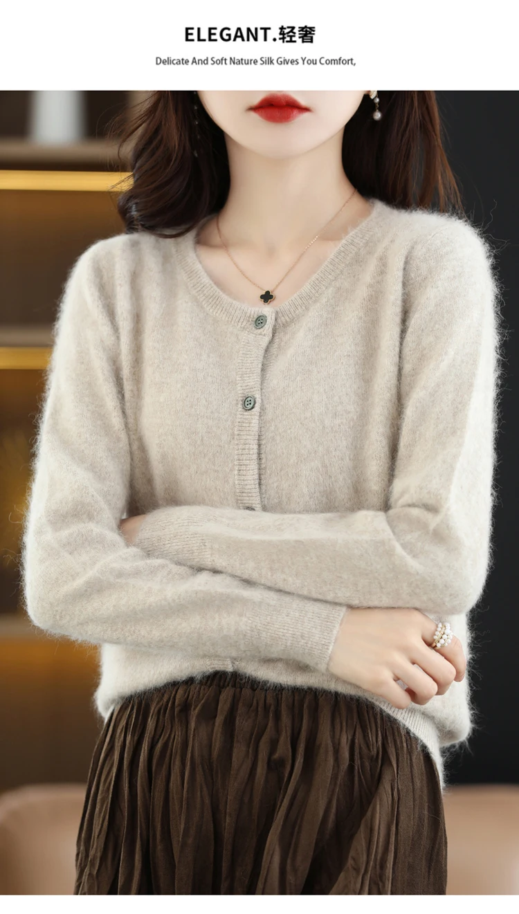 LHZSYY Women Cardigan Super Warm Pure Mink Cashmere Sweaters O-neck Loose Female Sweater Ladies' Solid Color Knit Cardigans