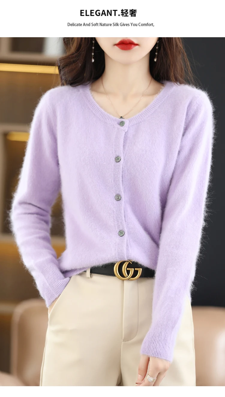 LHZSYY Women Cardigan Super Warm Pure Mink Cashmere Sweaters O-neck Loose Female Sweater Ladies' Solid Color Knit Cardigans