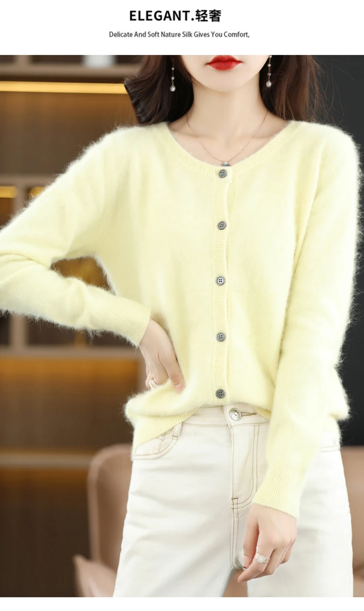 LHZSYY Women Cardigan Super Warm Pure Mink Cashmere Sweaters O-neck Loose Female Sweater Ladies' Solid Color Knit Cardigans