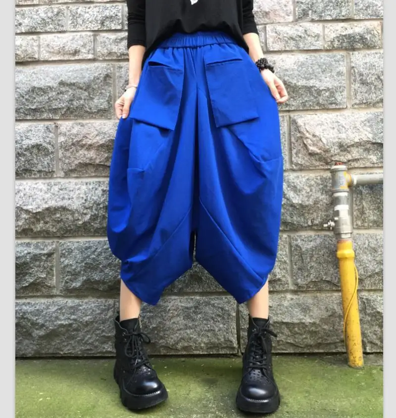 Spring Nine-point Pants Women's Vintage Loose All-match Casual Wide-leg Pants Bloomers Elastic High Waist Haren Pants Streetwear