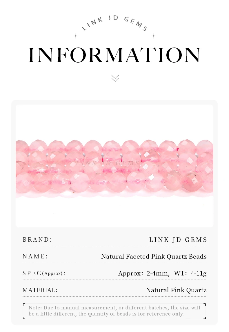 Natural Faceted Pink Quartz Beads 2 3 4mm Loose Spacer Seed Gems Small Bead for Jewelry Making Diy Necklace Bracelet Accessory