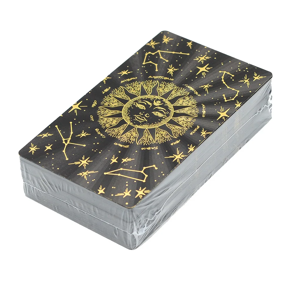 new 12X7cm Feather Black Gold Sun Tarot Card Gift Box Set Gold Foil Tarot Deck Stamping PVC Waterproof Wear Resistant Game Card