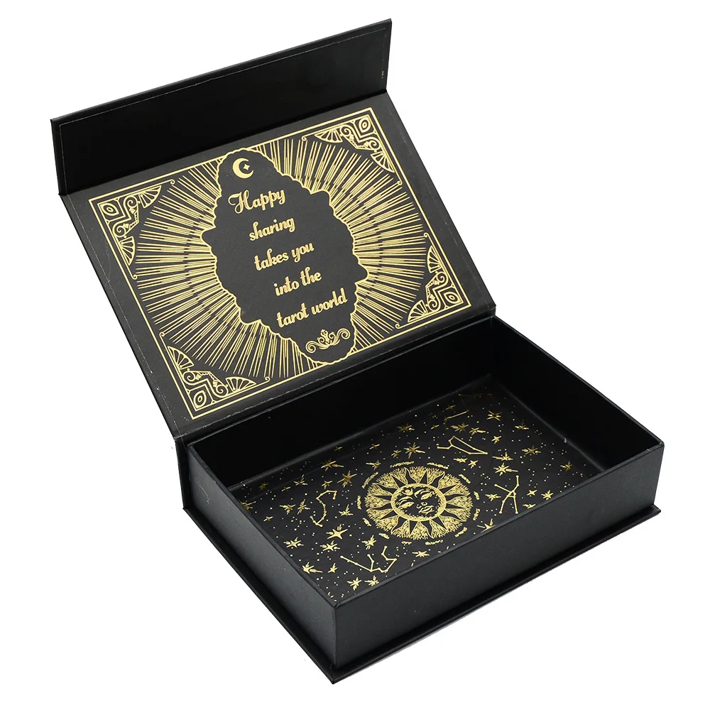 new 12X7cm Feather Black Gold Sun Tarot Card Gift Box Set Gold Foil Tarot Deck Stamping PVC Waterproof Wear Resistant Game Card