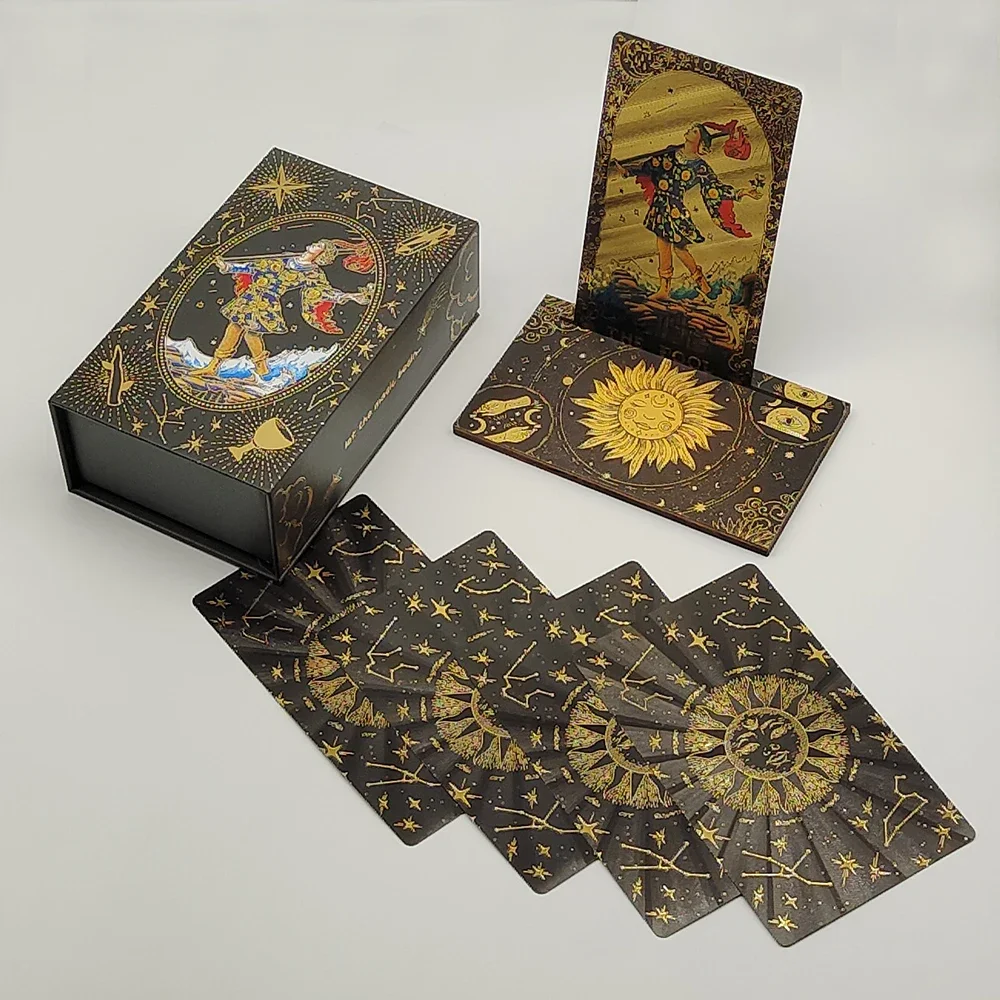 Luxe Gold Foil Tarot Cards Set with Wooden Stand for Predictive Readings Unique Waterproof Collectible Game for Beginners Luxe Gold Foil Tarot Cards Set with Wooden Stand for Predictive Readings Unique Waterproof Collectible Game for Beginners