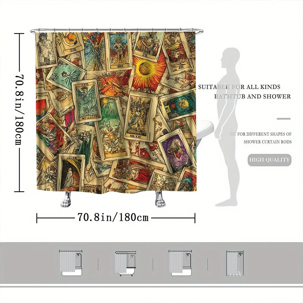 Vintage Tarot Cards Shower Curtain - Intricate Designs, Earthy Tones, 12 Hooks, Polyester, Tub & Bathroom Decor Vintage Tarot Cards Shower Curtain - Intricate Designs, Earthy Tones, 12 Hooks, Polyester, Tub & Bathroom Decor