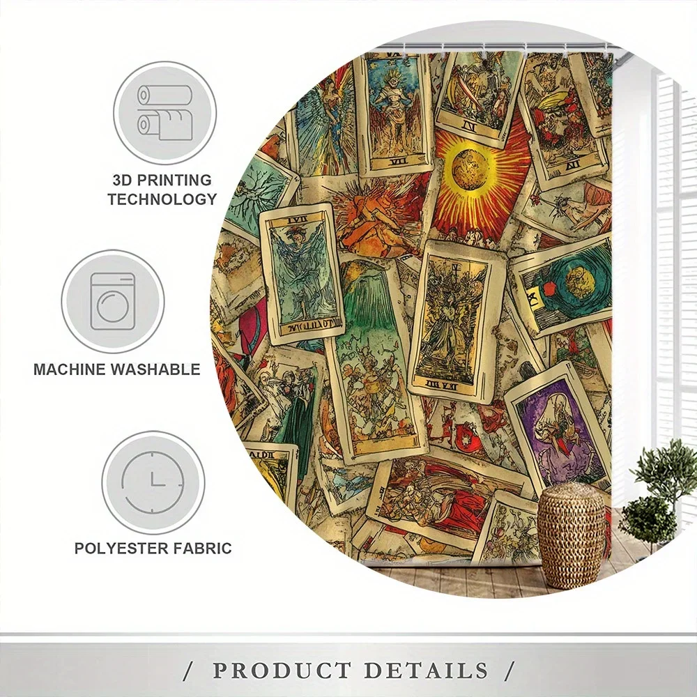 Vintage Tarot Cards Shower Curtain - Intricate Designs, Earthy Tones, 12 Hooks, Polyester, Tub & Bathroom Decor Vintage Tarot Cards Shower Curtain - Intricate Designs, Earthy Tones, 12 Hooks, Polyester, Tub & Bathroom Decor