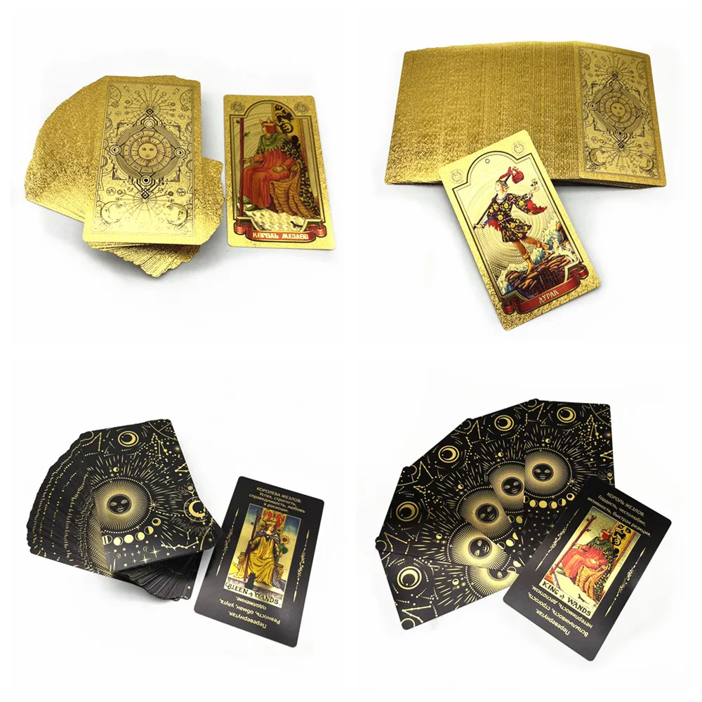 High Quality Plastic Tarot Gold Foil Russian English Divination Cards Oracle Deck Witch Board Game L751