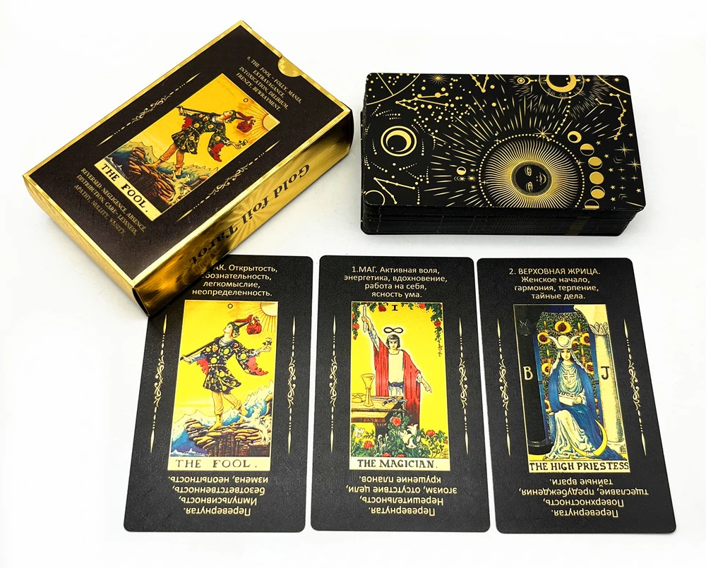 High Quality Plastic Tarot Gold Foil Russian English Divination Cards Oracle Deck Witch Board Game L751