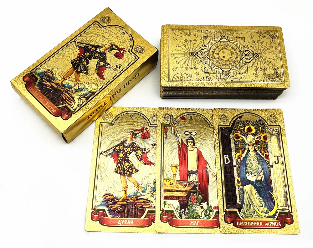 High Quality Plastic Tarot Gold Foil Russian English Divination Cards Oracle Deck Witch Board Game L751